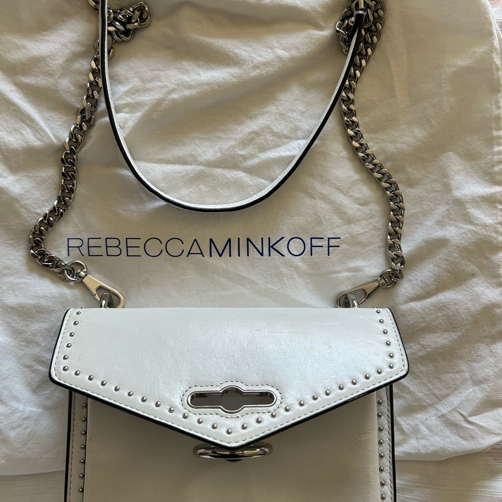 White leather Rebecca Minkoff Studded Ring-Accent Crossbody Bag - Picture 9 of 11